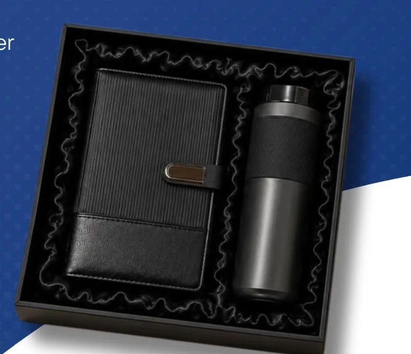 Gift box with an organiser holding a power bank and a premium coffee mug