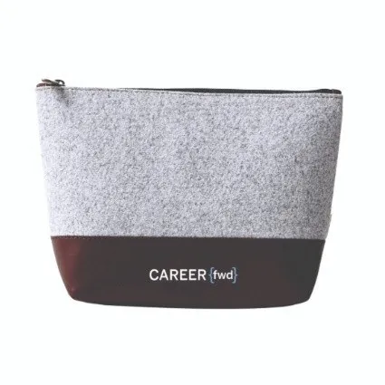 Felt pouch branded with a UV DTF transfer