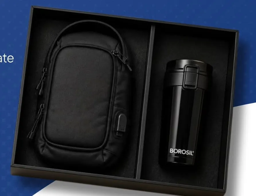 Gift box with a traveller bag and a Borosil coffee mug