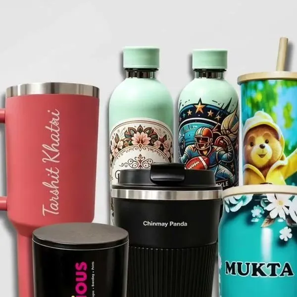 Personalised tumblers and bottles printed with individual names